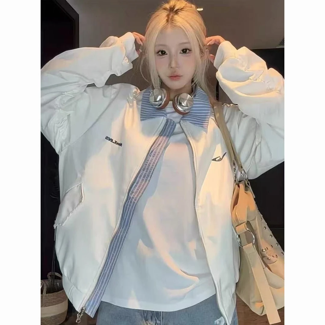 2025年潮牌秋季新款男女同款宽松百搭假两件拼接宽松夹克上衣外套