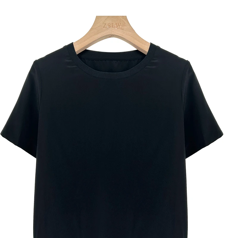 新品桑蚕丝短袖上衣T恤宽松圆领女装  991 黑色
