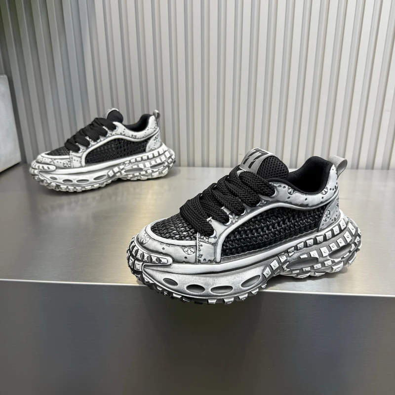 新款男士网面透气做旧擦色厚底增高轻奢网红舒适休闲鞋时尚潮男鞋