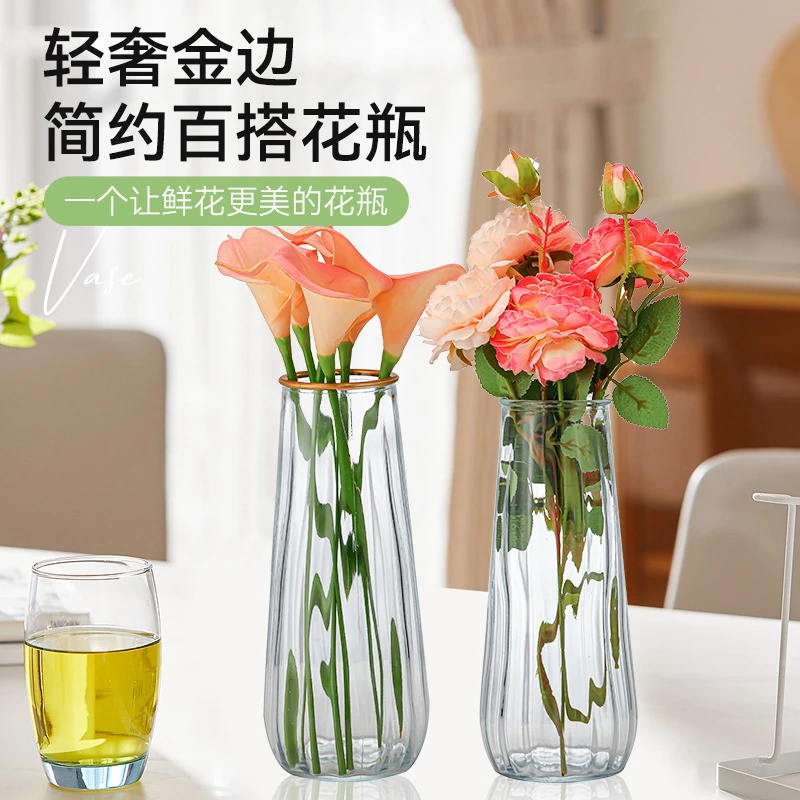包邮玻璃花瓶轻奢高级感加厚水养插花瓶客厅装饰摆件鲜花花瓶