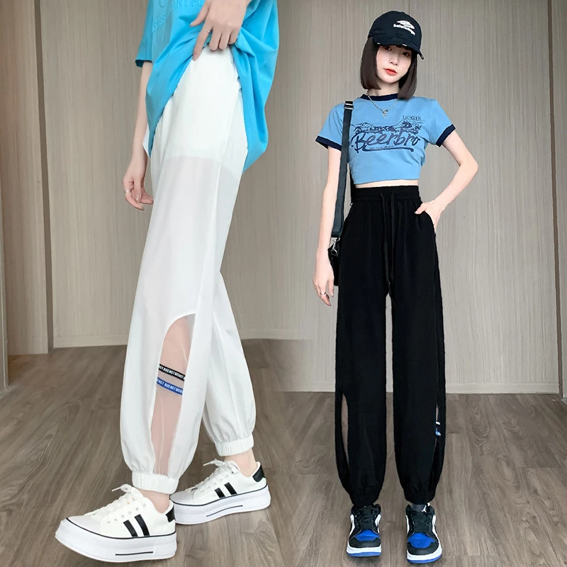 运动裤女夏季薄款宽松显瘦休闲束脚2025新款冰丝速干哈伦九分裤子