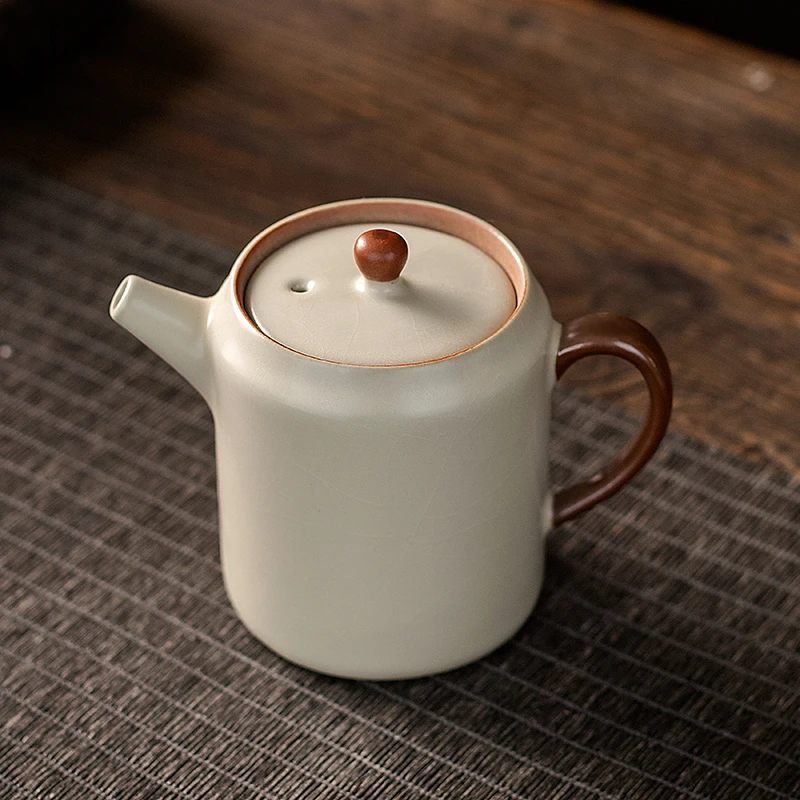 汝窑茶壶米黄防烫方圆壶小茶壶泡茶喝茶家用茶水壶泡茶器功夫茶具