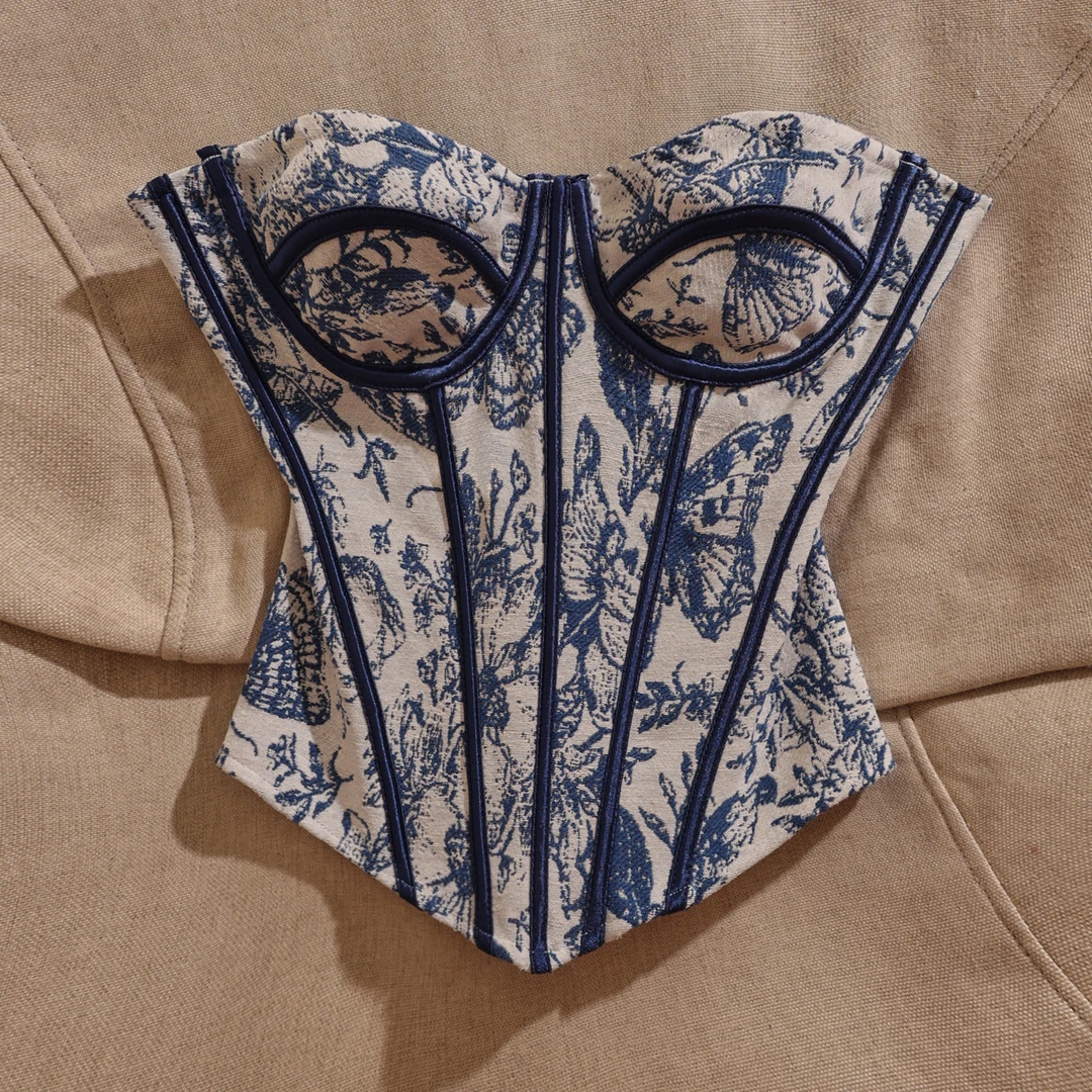 法式水墨画印花鱼骨吊带背心女夏内搭打底辣妹收腰抹胸上衣性感