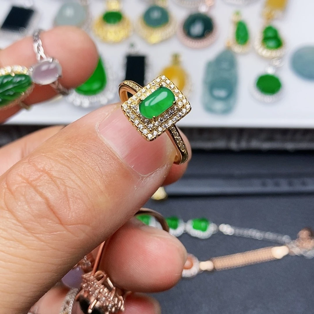 翡翠戒指银S925镶嵌戒指