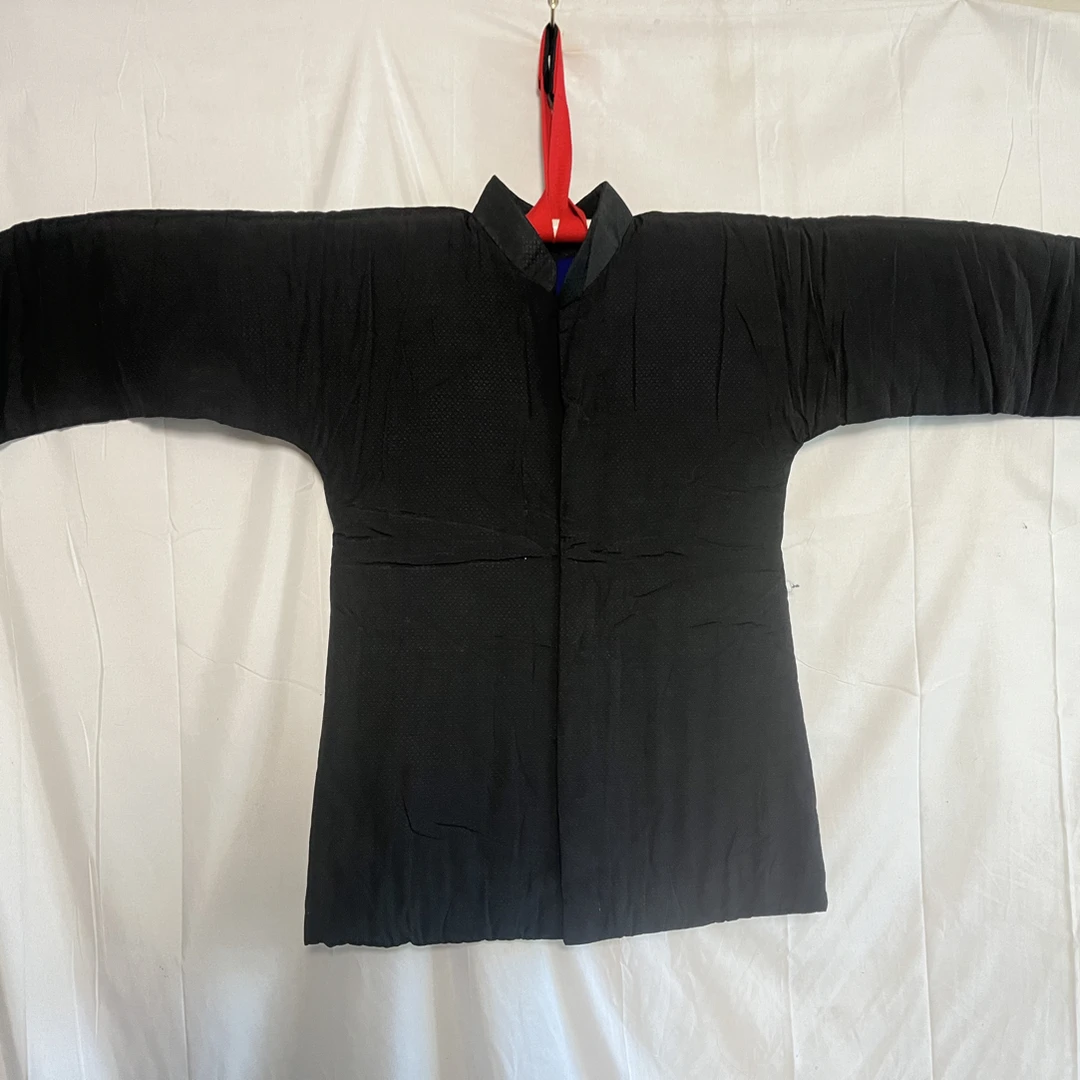 男士纯黑色线绨面料厚款蚕丝棉棉袄纯棉内里手工缝制东北风格