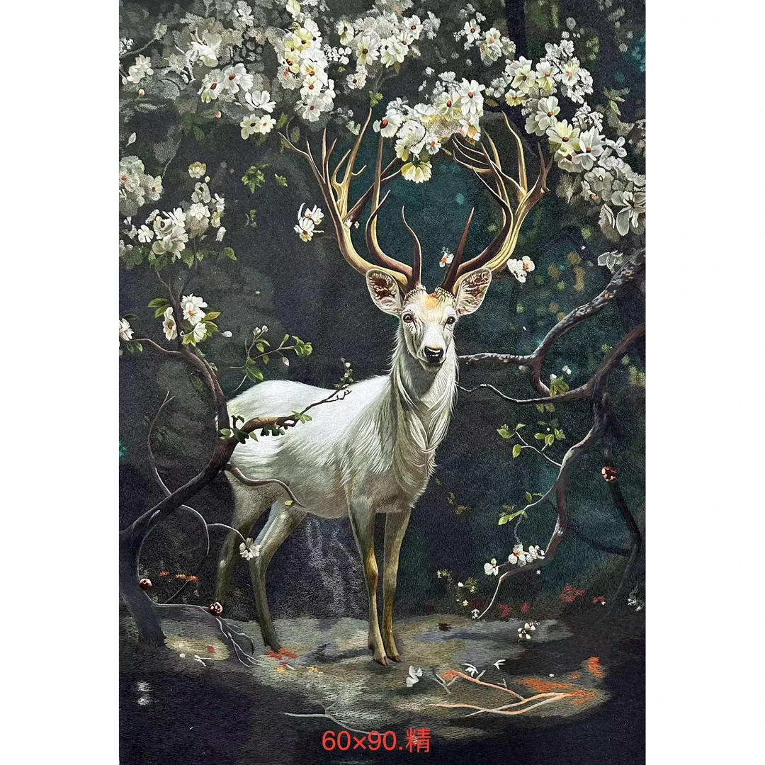 【梅花鹿】纯手工非遗苏绣精品客厅名画刺绣挂画,画芯60*90cm