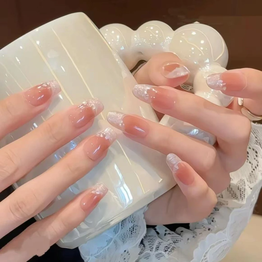 奶油泡芙纯手工光疗美甲贴果冻贴片指甲穿戴甲简约梯形重复