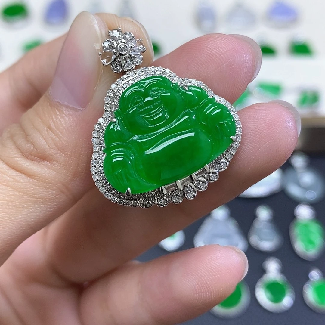 翡翠18K金镶嵌吊坠(不含链)