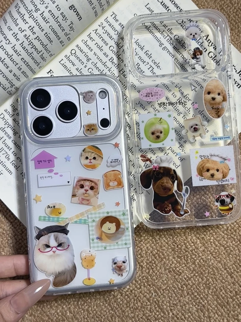韩系卡通ins半透插图甜品厨师猫咪腊肠狗适用苹果17pro苹果16pro