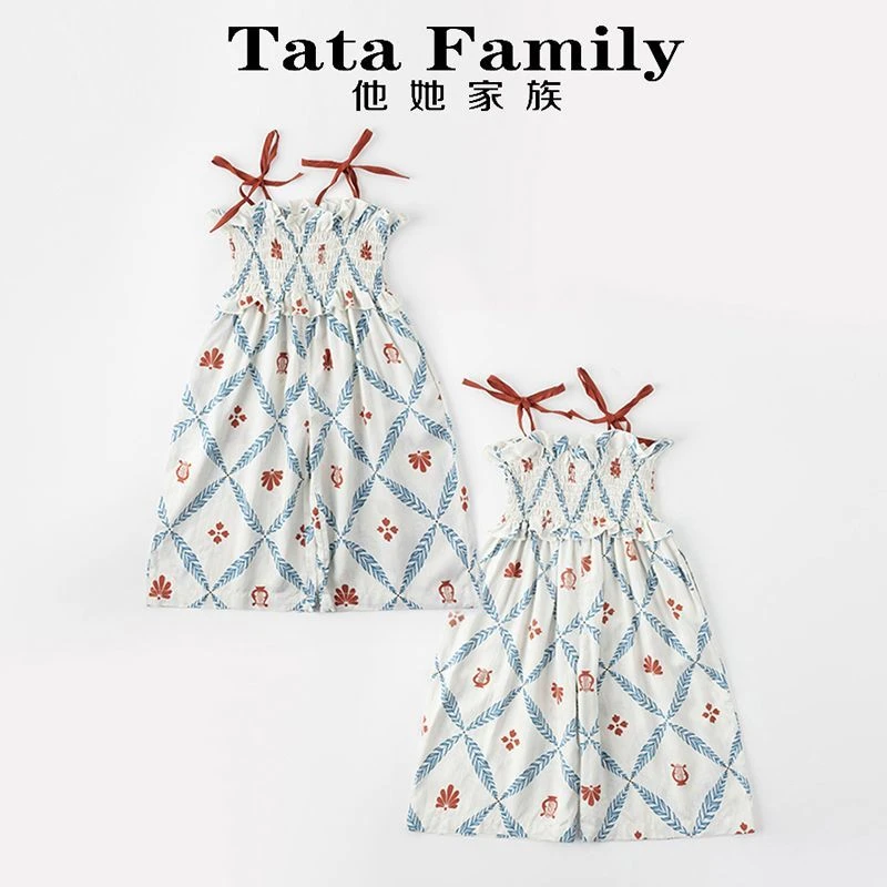 碎花吊带2025连体女童夏季新款洋气小童民族风连身阔腿裤