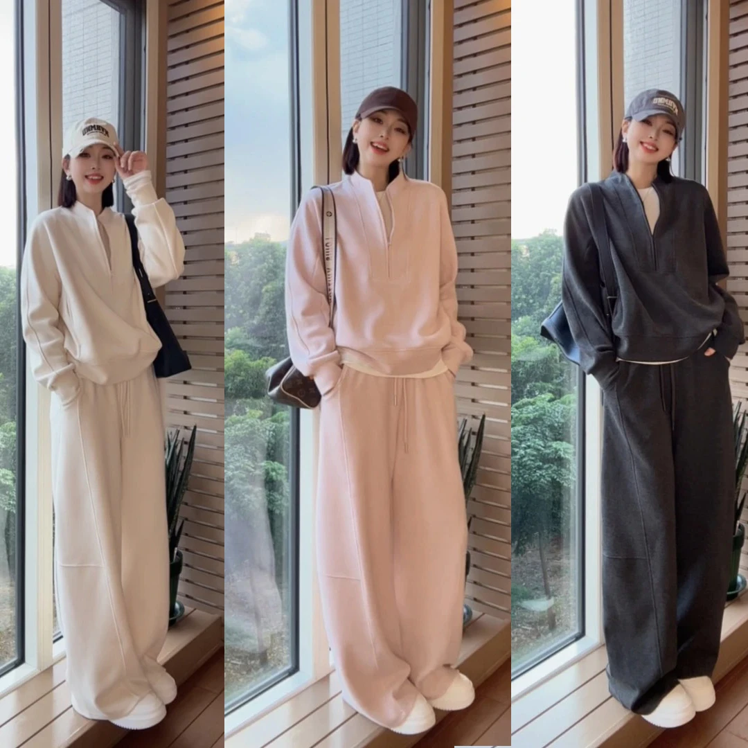 洋气~高级感半拉链卫衣裤子两件套女秋季新款休闲套装26332+26333