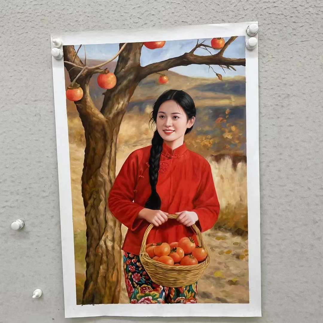 林彦新-***中国红-柿子-约60*90厘米-手绘油画-麻布