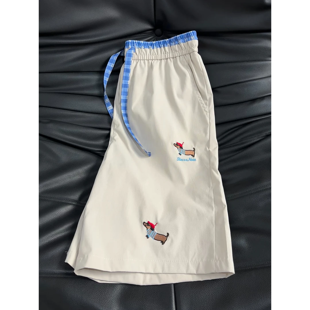 小狗刺绣短裤男款夏季过膝休闲运动五分裤百搭宽松裤衩情侣七分裤