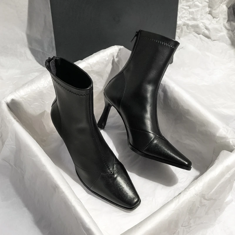 时装靴粗跟靴细跟气质短靴马丁靴高跟时尚粗跟秋冬黑色百搭尖头
