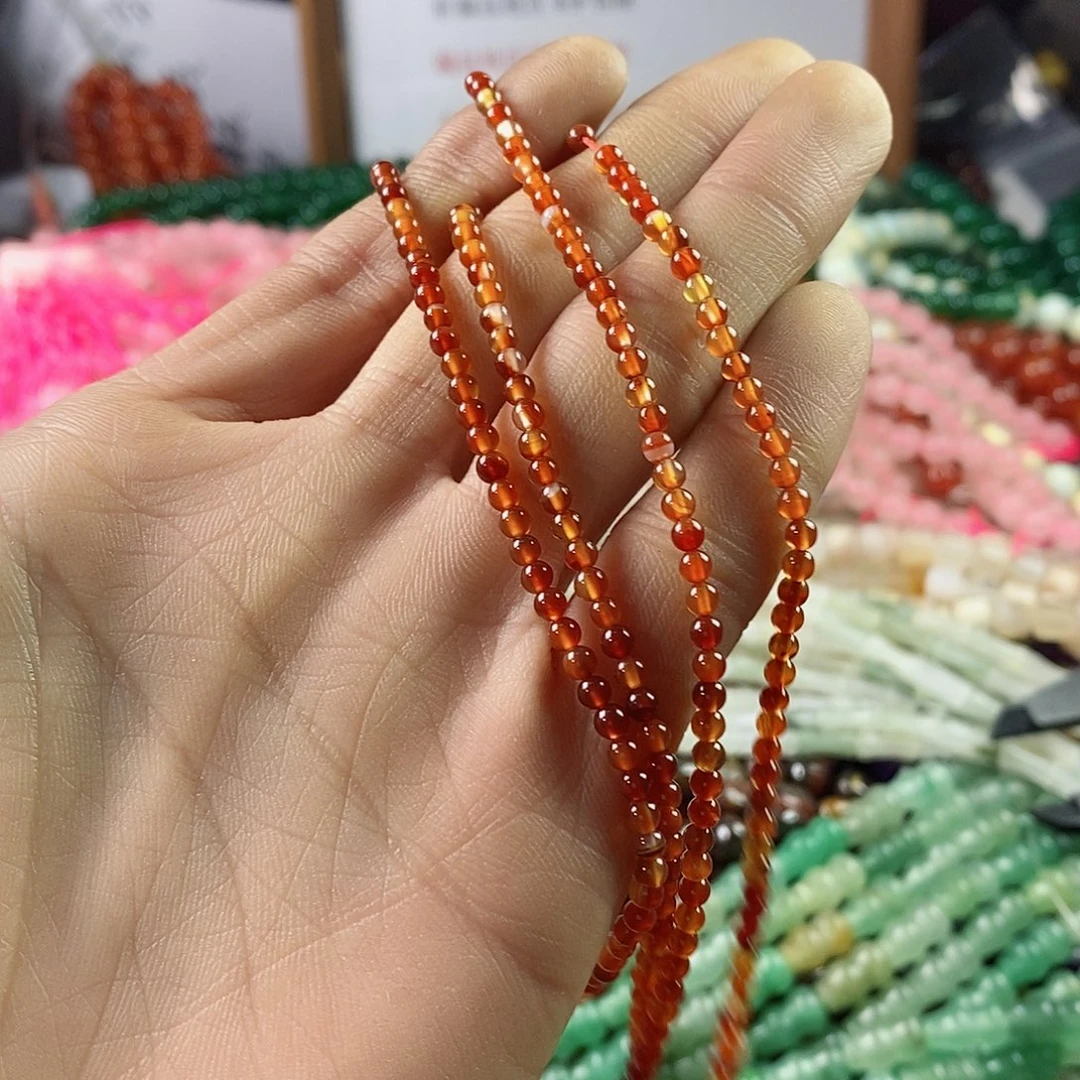 玛瑙/玉髓珠宝半成品合金一条天然3mm红玛瑙圆珠