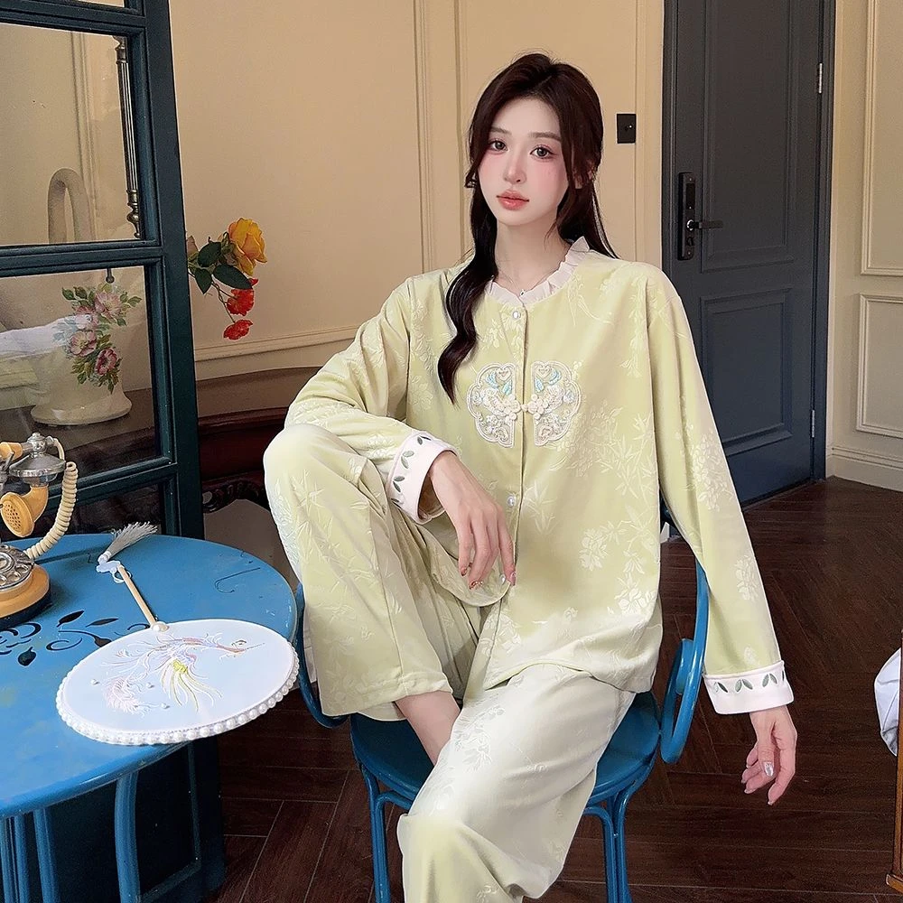 国风中式海岛绒睡衣秋冬款女保暖家居服套装新款长袖可外穿高级感