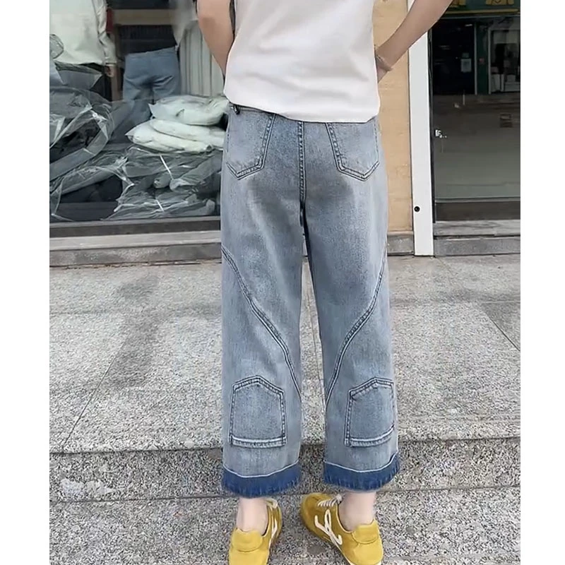 2025夏季新款减龄牛仔裤女大码薄款显瘦直筒裤窄版时尚九分阔腿裤