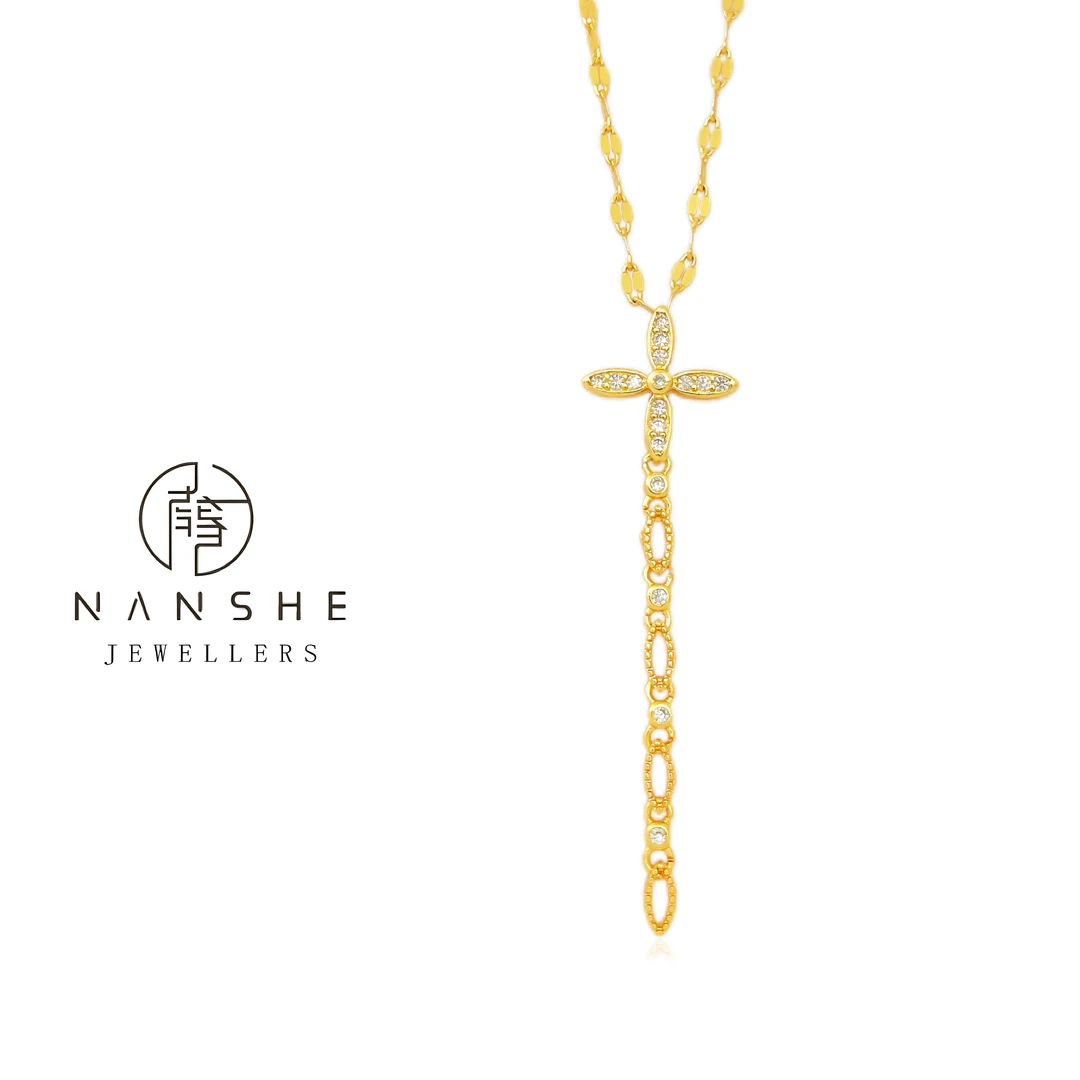 NANSHE/南奢 四叶草叶十字架环环相扣项链L1093