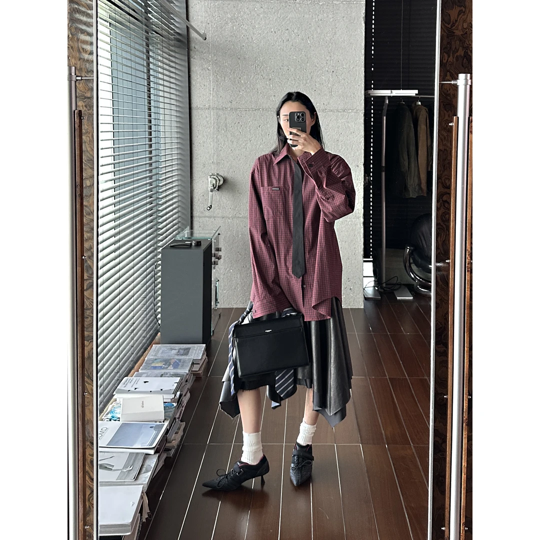 MASONPRINCE /25早秋新品 OldShcool水洗格纹 廓形假领带长袖衬衫