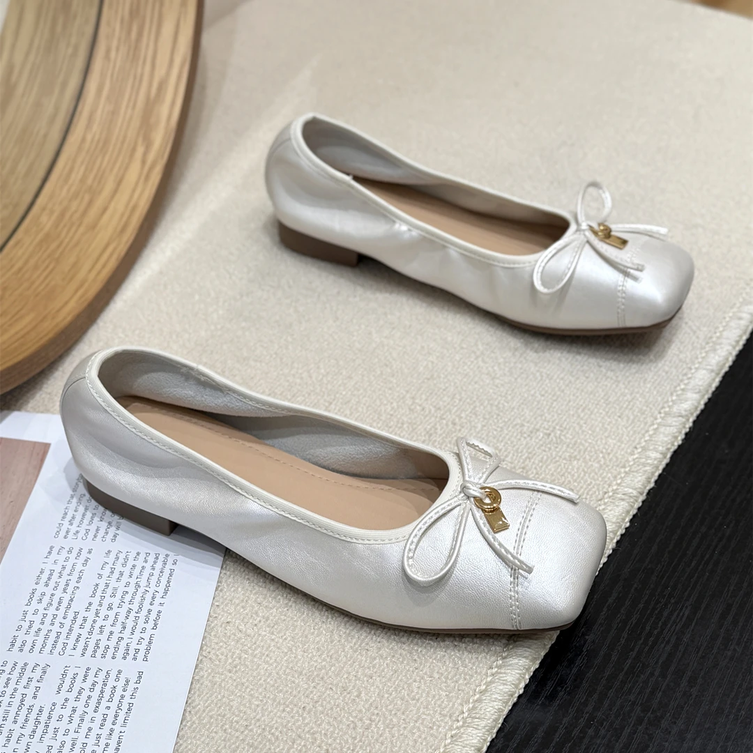 法式软底蝴蝶结复古奶奶鞋女2025新款夏懒人舒适平底百搭豆豆单鞋