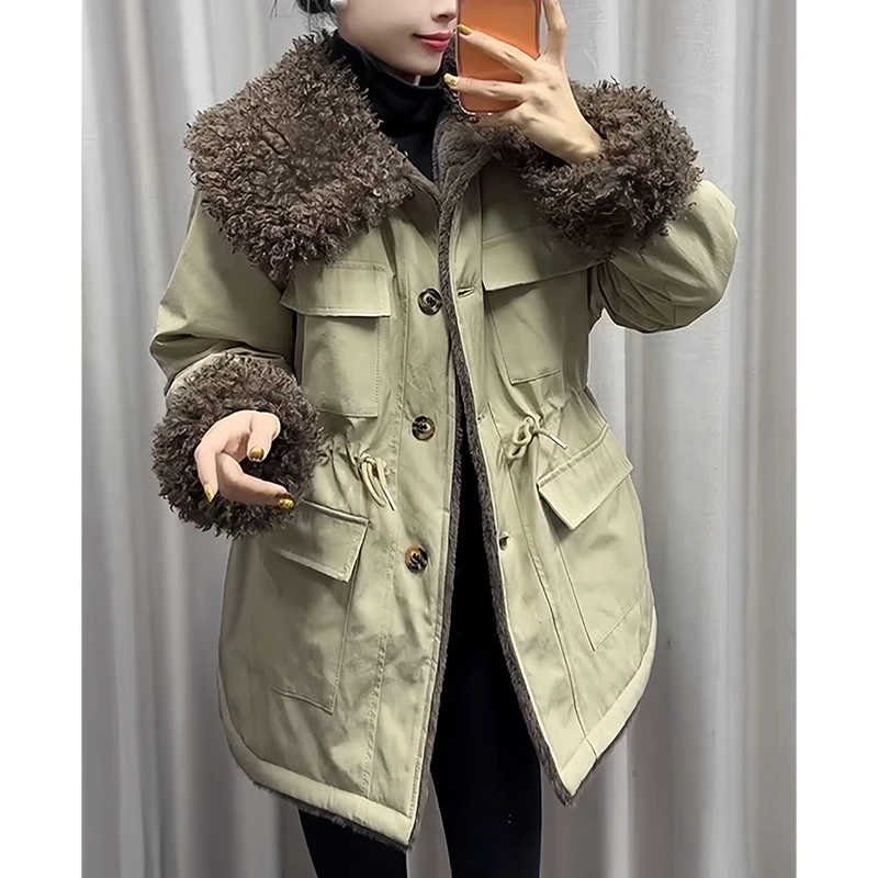 韩系休闲风通勤中长款棉服女装2026冬季爆款时尚气质简约优雅外套