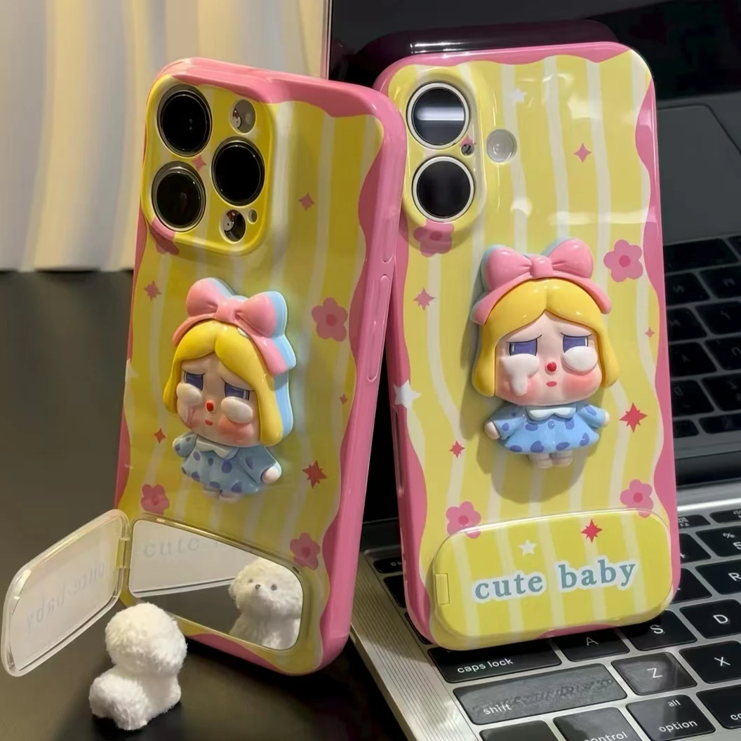 条纹花朵哭娃菲林ins支架手机壳适用苹果17华为p70vivo小米15oppo