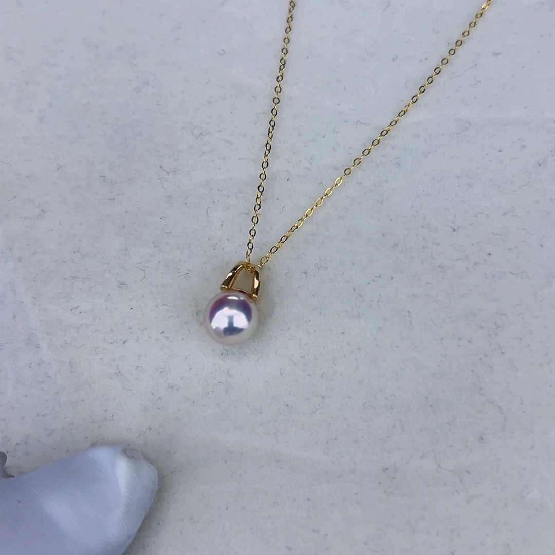 海水珍珠海水akoya M家吊坠8-9mm18K金镶嵌