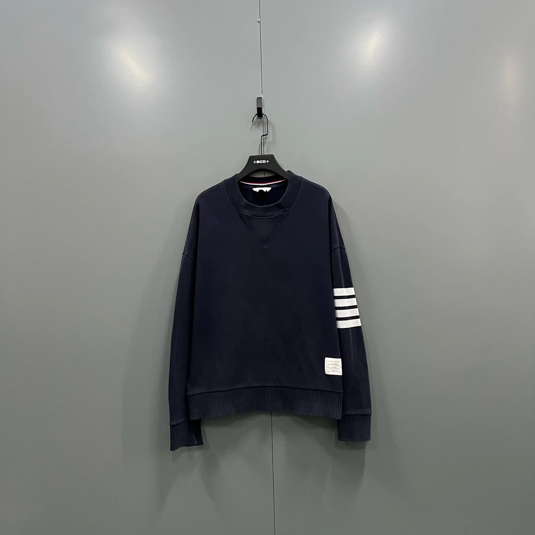 95新 THOMBROWNE (ll) 藏青色经典条纹印花卫衣 3码/207282