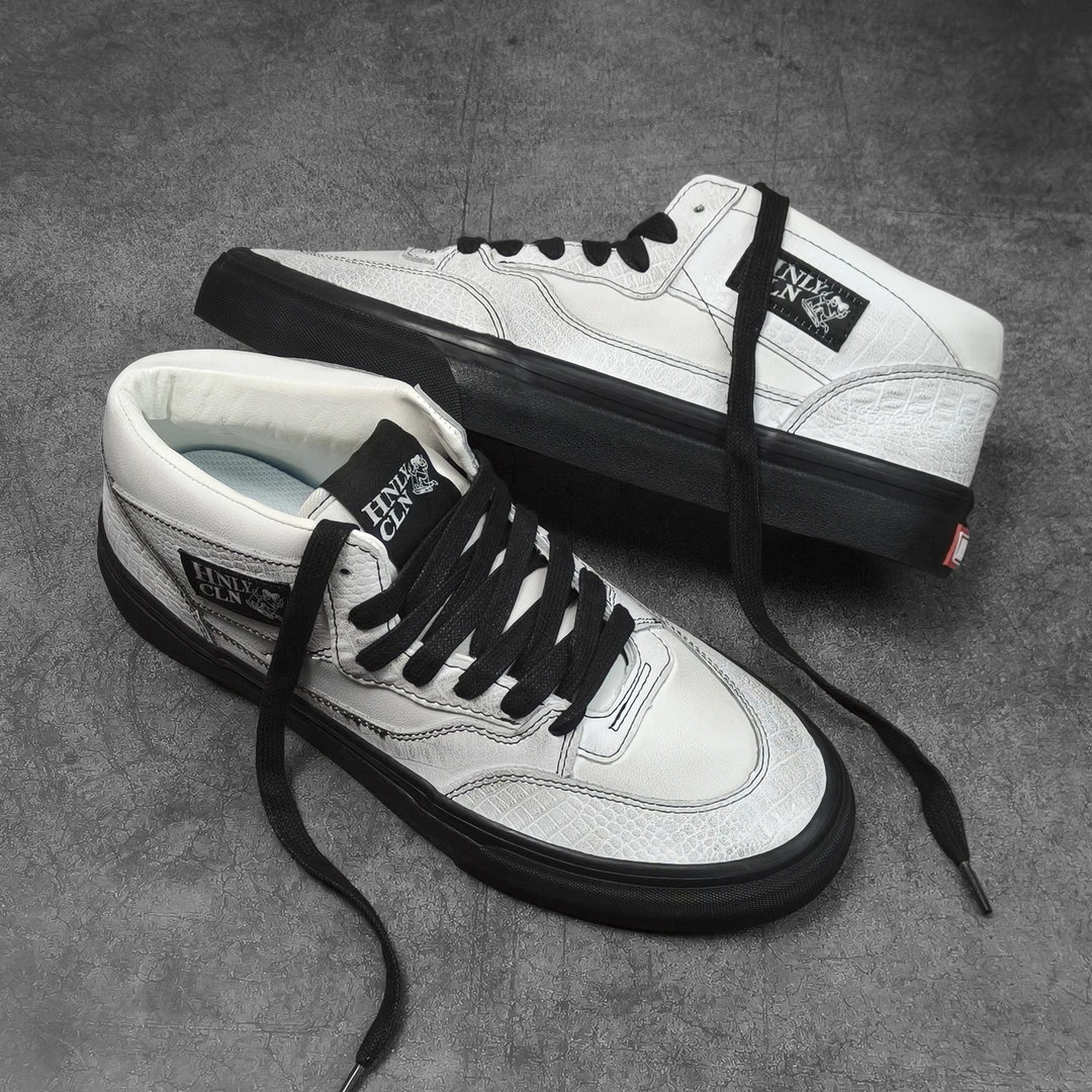 【做旧款】白色真皮牛皮鳄鱼纹做旧痞帅酷帅休闲鞋中帮男鞋复古板鞋