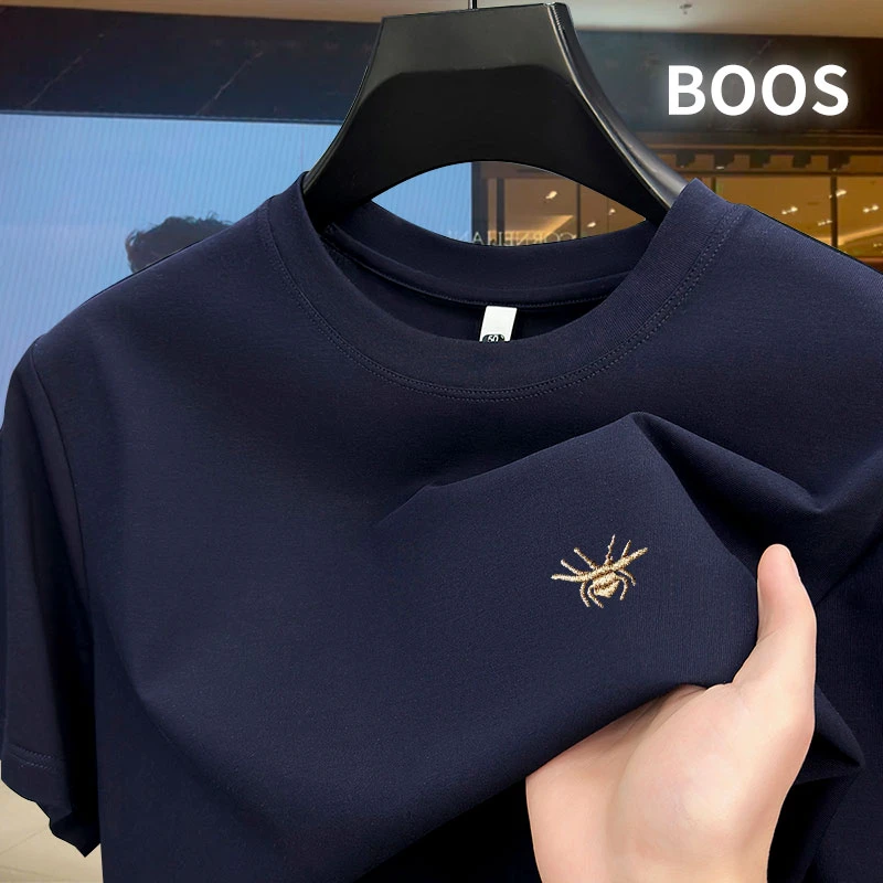 【小蜜蜂刺绣】夏季男士新疆长绒棉圆领长袖短袖T恤时尚百搭上衣