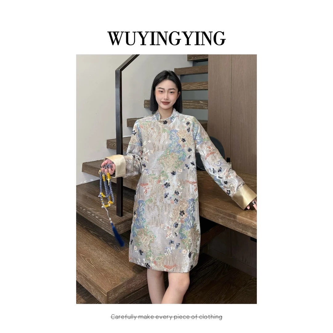 WUYINGYING【暗香盈袖】早春新中式刺绣设计国风气质优雅连衣裙