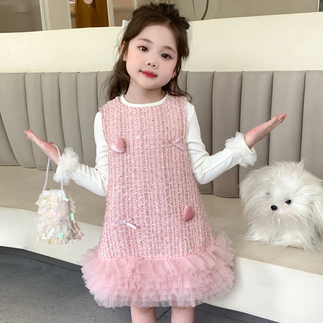 中小童秋季甜美爱心小香风蛋糕裙套装2025新款儿童洋气宝宝两件套