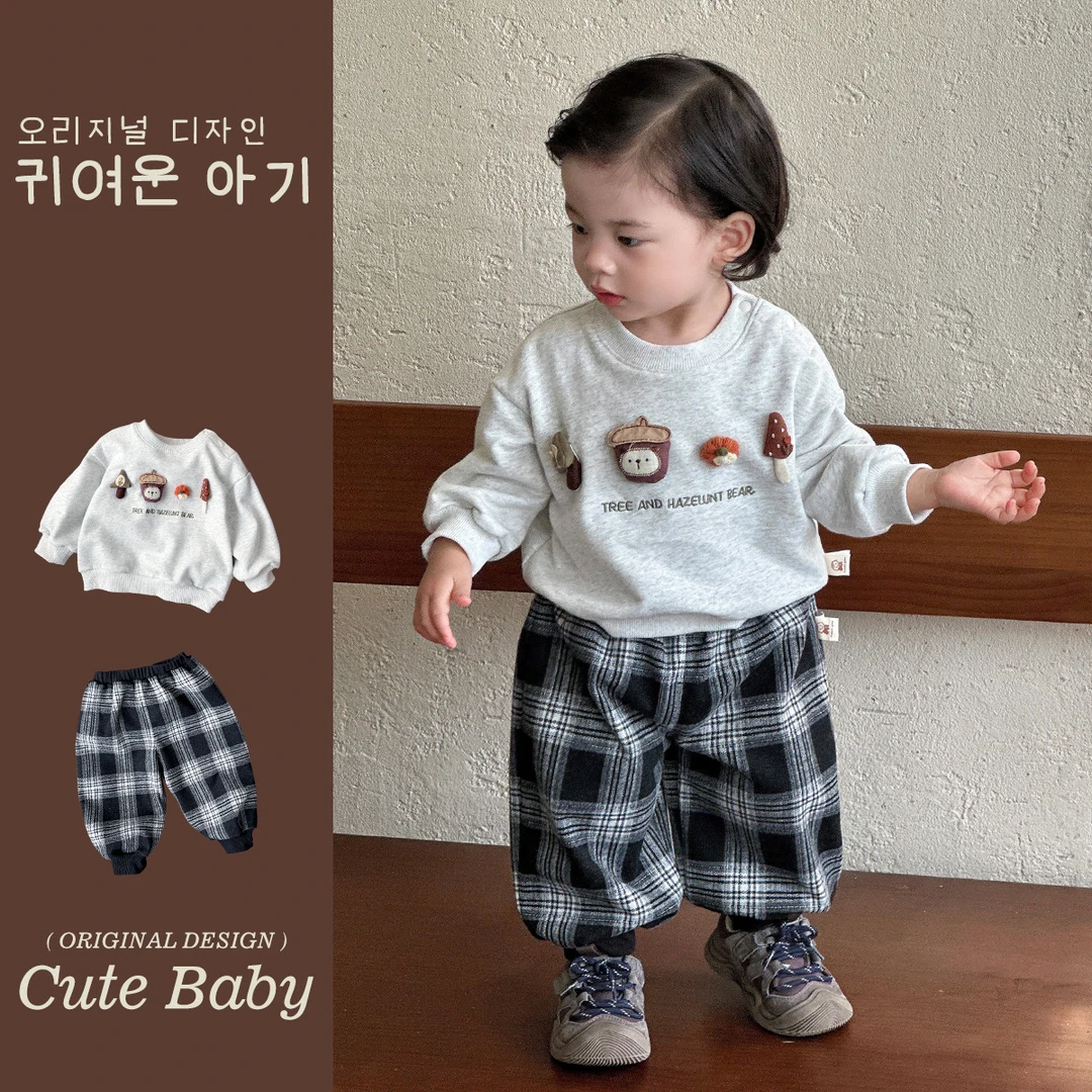 男宝宝韩版秋季两件套婴幼儿ins卫衣裤子套装婴儿洋气A类卡通衣服