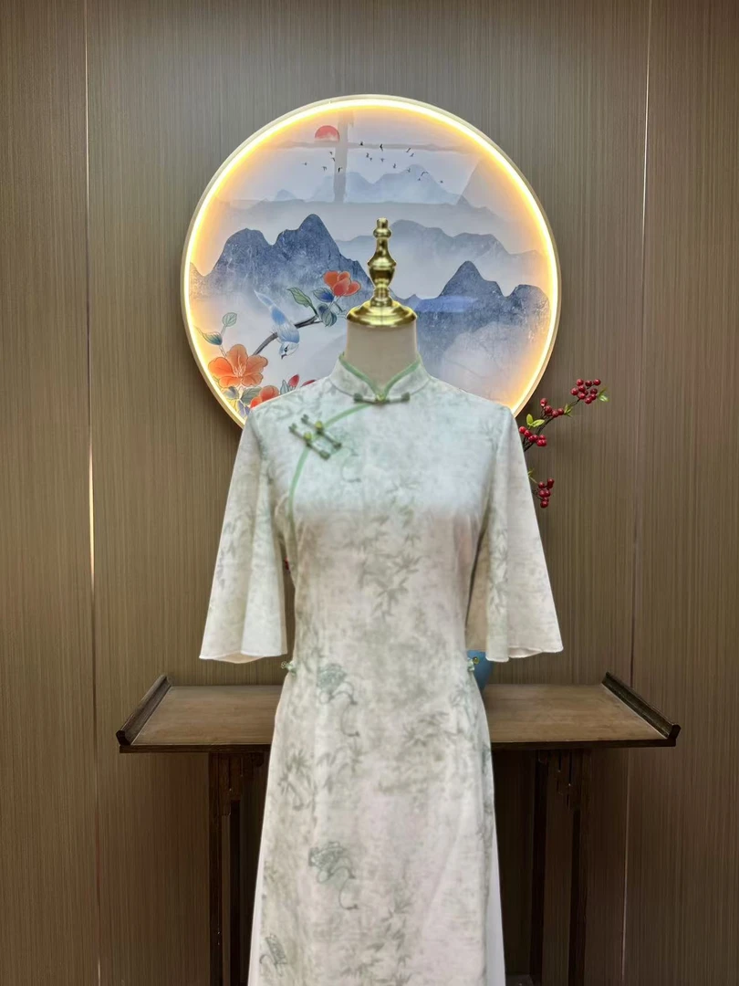 文竹 日常新品气质文艺国风中袖奥黛改良旗袍