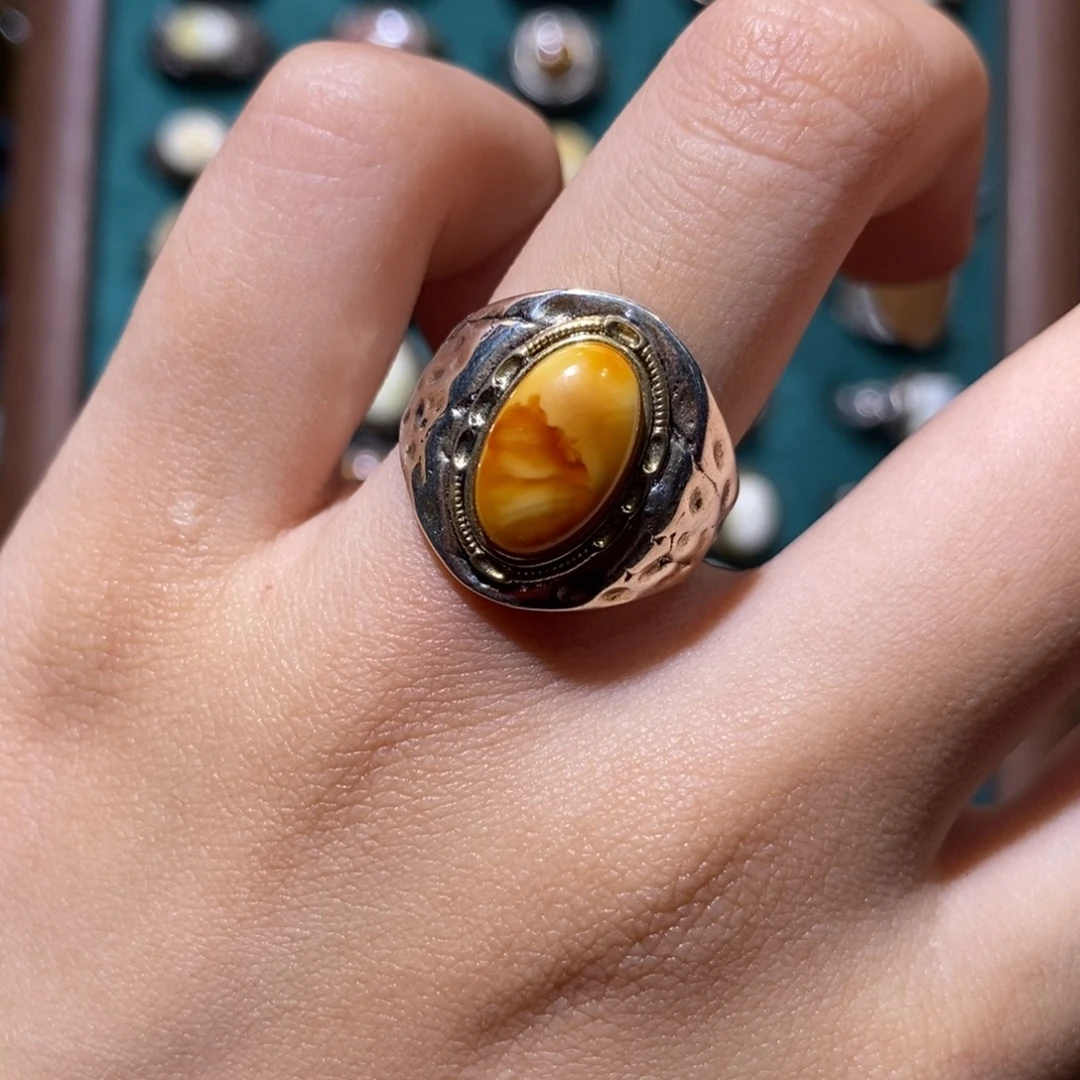 琥珀银S925镶嵌戒指