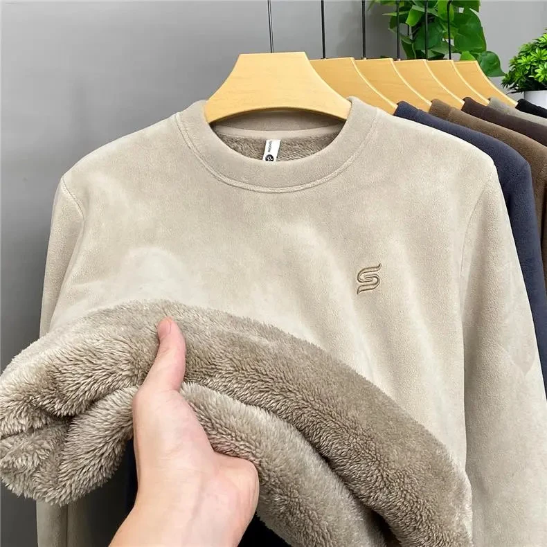 轻奢正品现货~冬季特厚奥粒绒卫衣男士新款加绒保暖抓绒打底上衣