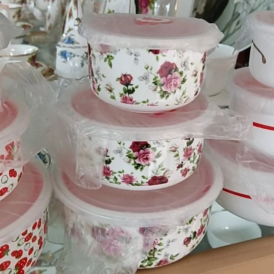 新疆西藏包邮千朵玫瑰骨质瓷三件套保鲜碗