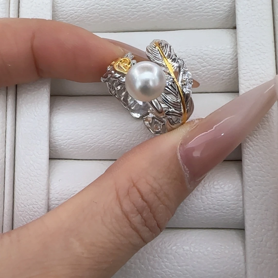 戒指银S925镶嵌海水珍珠