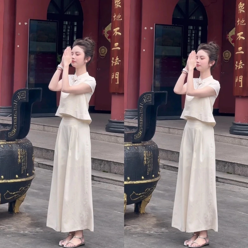 【赠运费险】新中式国风立体装饰花盘扣不规则复古显瘦套装