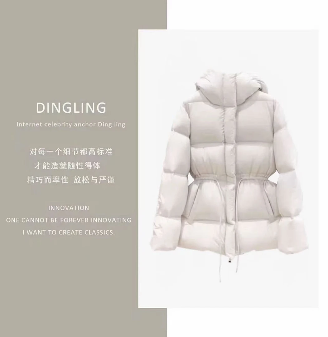 90%白鹅绒！巴黎走秀款,，韩系风收腰连帽加厚鹅绒服