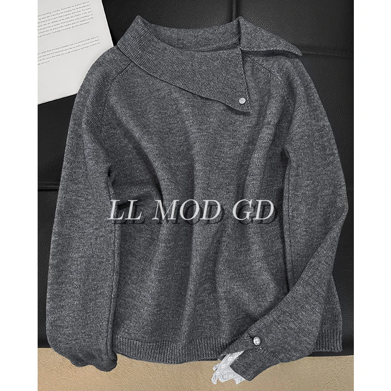 灰色邂逅  长袖宽松毛衣女秋冬季翻领百搭保暖针织上衣YL-255469
