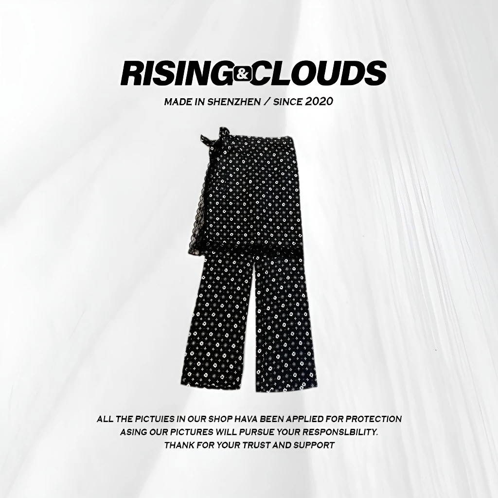RISING&CLOUDS【两件套】舒适百搭显瘦印花屁帘直筒裤030365