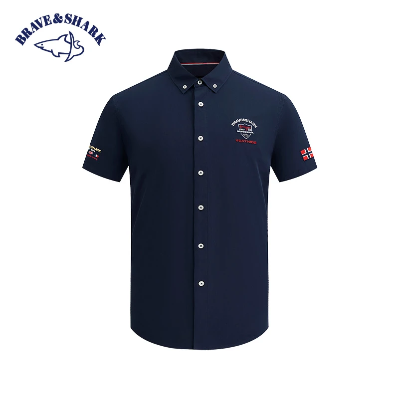 【官方正品】BRAVE&SHARK/勇士鲨鱼男士短袖衬衫纯棉休闲轻奢打底衫