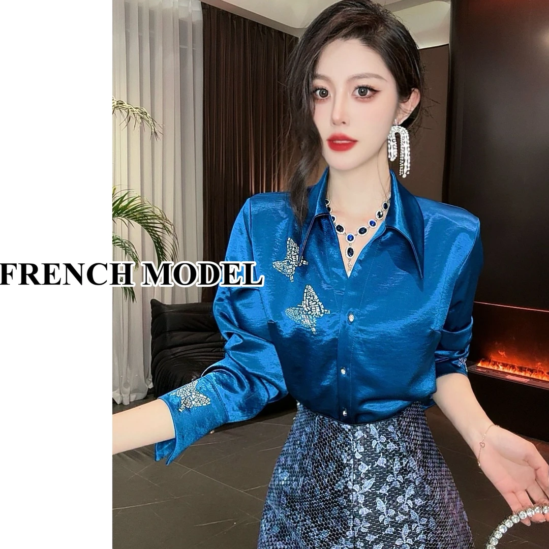 法模FRENCH MODEL.YY 2025春季蝴蝶钻设计时尚长袖衬衫 90270059