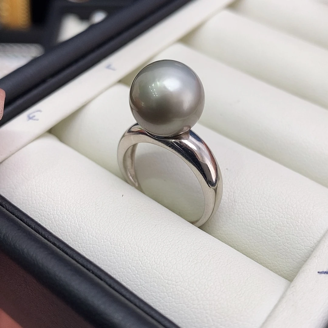 海水珍珠戒圈银S925镶嵌12m m