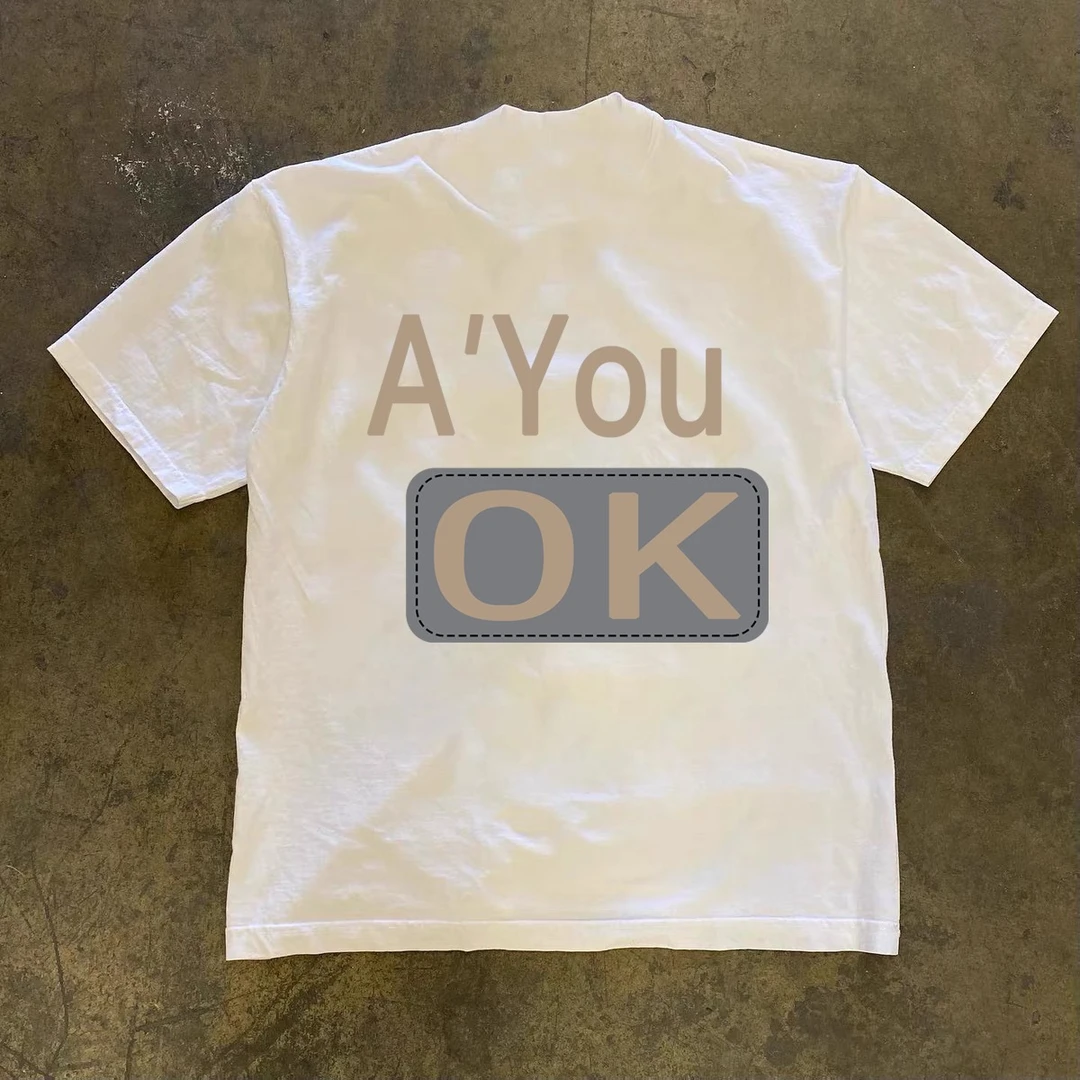 美式痞帅潮流重磅白色T恤-AYouOK印花青年男女款短袖潮牌街头上衣