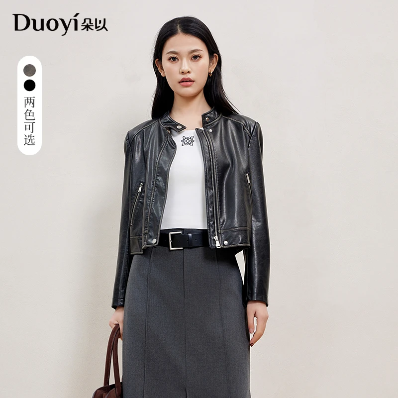 朵以2025秋装新款酷帅小立领短款皮外套PU外套39BQ423061