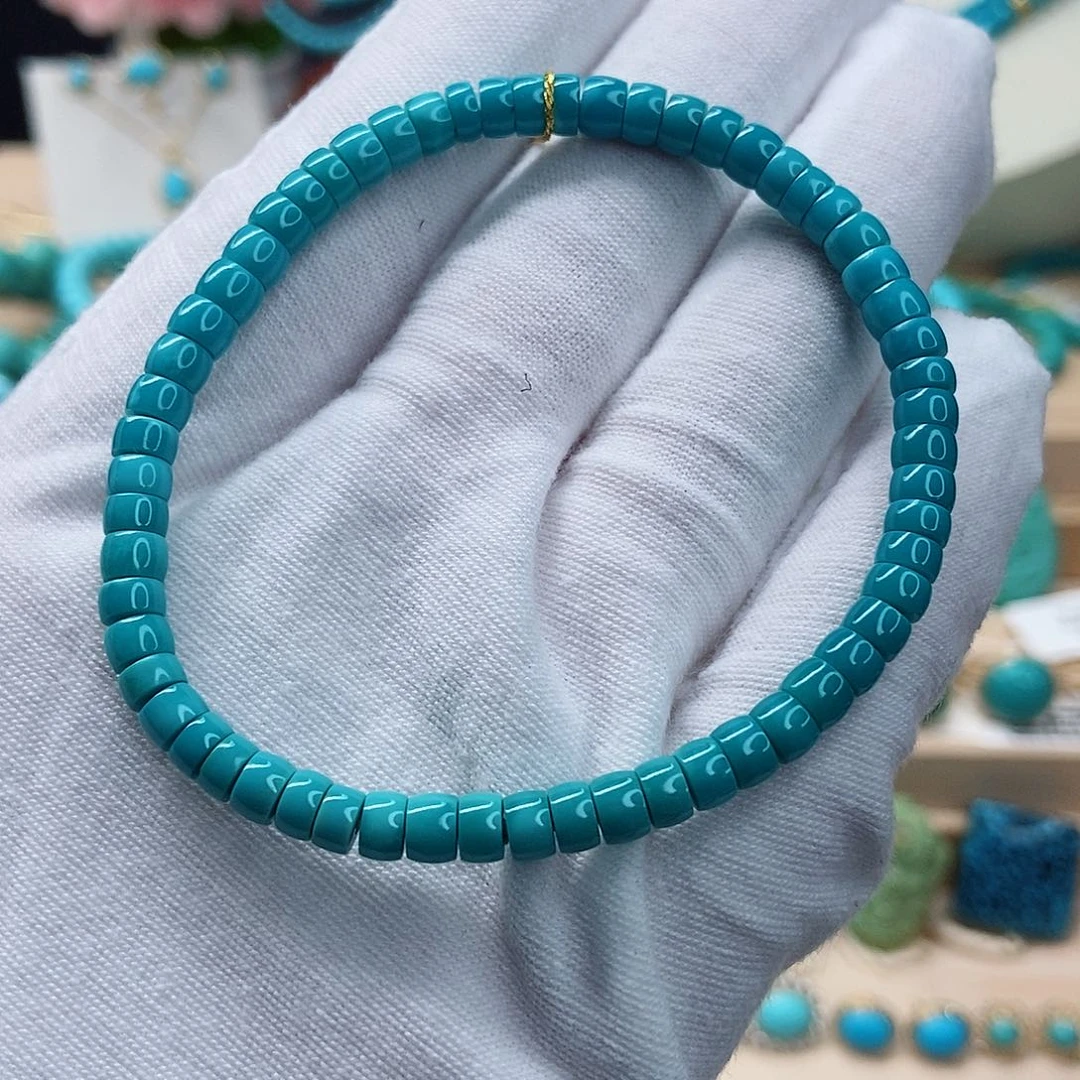 绿松石未镶嵌玉化蓝手串 直径4.7