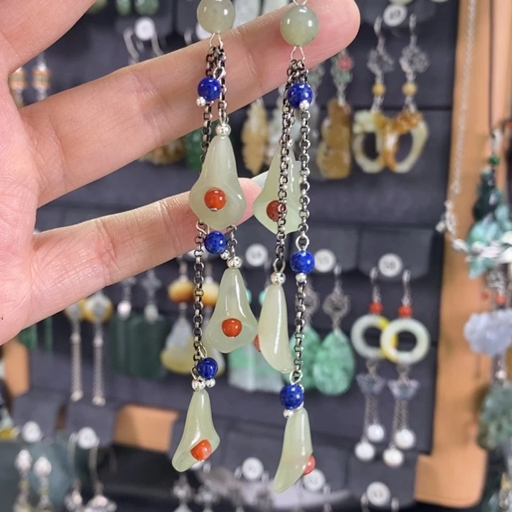 和田玉耳饰银S925镶嵌A****GX41