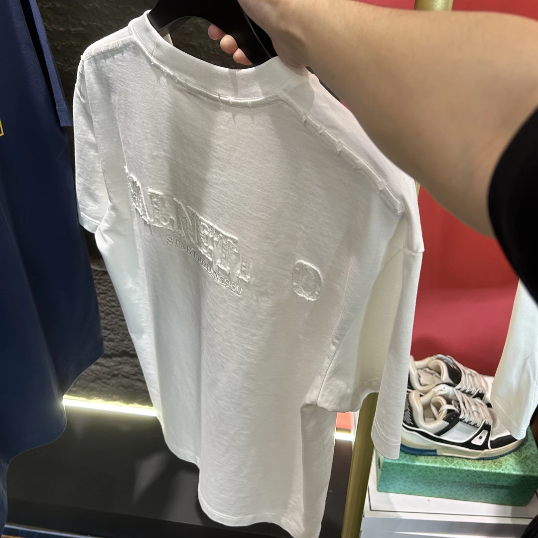 新款HLTN贴布刺绣水洗破洞短袖T恤纯棉重磅款潮流时尚半袖圆领